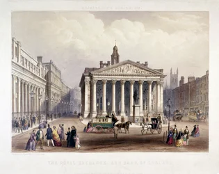 Royal Exchange og Bank of England til venstre, London, 1851