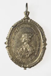 Charles I og Henrietta Maria tilhængermærke, ca. 1649 (forgyldt sølv)