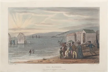Sea Bathing, fra Poetical Sketches of Scarborough, 1813., 1813. Skabere: Thomas Rowlandson, Joseph Constantine Stadler, J. Bluck.
