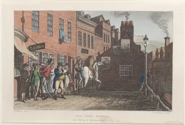 The Post Office, fra Poetical Sketches of Scarborough, 1813., 1813. Skabere: Thomas Rowlandson, Joseph Constantine Stadler, J. Bluck.