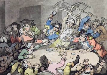 A Kick Up at a Hazard Table, pub. af J. Harris, 1787 (farvet radering med akvatint)