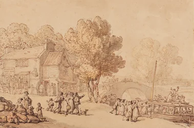 Om bord på en færge, ca. 1810 (blyant, blæk, pensel og wc på papir)