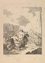 Fishermen by the Shore - Kystscene med en mand, der sidder på sten og ryger en pibe, Nex..., 1786.
