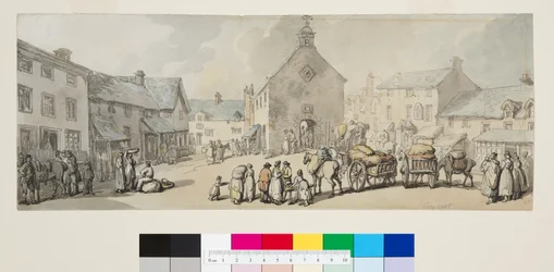Market Place, Llanrwst, ca. 1797 (pen & sort blæk og akvarel på papir)