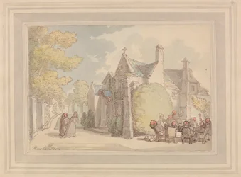 Munke hyler udenfor et kloster