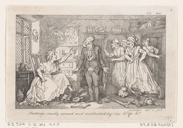 Partridge grusomt anklaget og mishandlet af sin kone, fra The History of Tom Jones, a Fo..., 1792.
