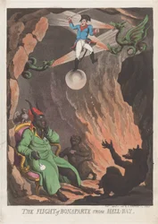 Bonapartes flugt fra Hell-Bay, 7. april 1803 (håndkoloreret radering og akvatint)