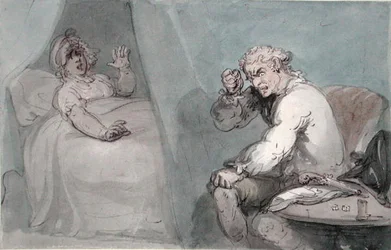 The Gamester Going to Bed (akvarel med pen og blæk på papir)