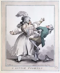 Tighten More - Tryk af Rowlandson, i "Korsettet i kunst og moral fra det 13. til det 20. århundrede" af F. Libron og H. Clouzot