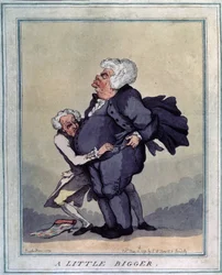 Lidt større. Tegning af Thomas Rowlandson (1756-1827). Radering og akvarel, 41 x 31,9 cm