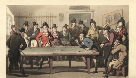 Unge engelske herrer spiller et spil billard