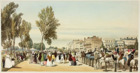 Hyde Park nær Grosvenor Gate, plade seksten fra Original Views of London as It Is