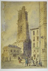 Saint-Jacques-tårnet før fritlægningen, i 1836