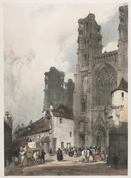 Malerisk arkitektur i Paris, Gent, Antwerpen, Rouen: Laon, Frankrig, 1839.
