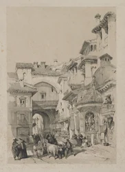 Maleriske skitser i Spanien: Porten til Vivarrambla, Granada, 1837.