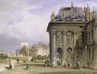 Ile de la Cite fra Institut, Paris, ca. 1830-39 (akvarel)