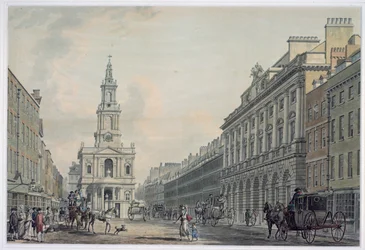 The Strand with Somerset House and St. Mary le Strand, 1781 (akvatint)