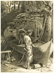 ?Robinson Crusoe and Friday making a Boat? fra ?The Life and Strange Surprising Adventures of Robinson Crusoe, or York, Mariner? af Daniel Defoe