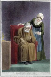 The Second Childhood (en syg vagt, der tager sig af en meget gammel mand) - i "" The 7 Ages of Man"" af Shakespeare, ill. af W. Broniley, London