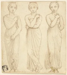 Tre draperede kvindefigurer