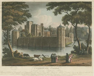 Caverswall Castle: farvet akvatintegravering, 1. februar 1817