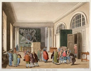 Interiør af punktafgiftskontoret, Old Broad Street, City of London, 1810