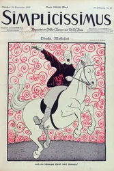 Karikatur af Benito Mussolini (1883-1945), omslag til magasinet Simplicissimus, udgivet i München, 24. september 1923