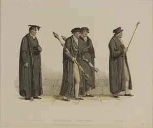 Vice Chancellor, Esquire Beadle, Yeoman Beadle, Verger, graveret af J. Agar, offentliggjort i R. Ackermann