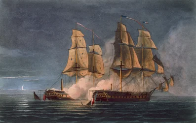 Capture of the Thetis af HMS Amethyst, 10. november 1808, indgraveret af T. Sutherland for 