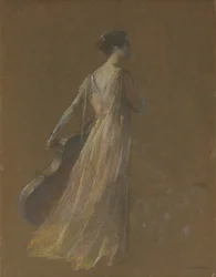 Lady Standing Holding a Cello (pastel på papir)