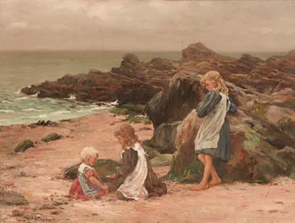 Børn på en klippestrand (olie på lærred)