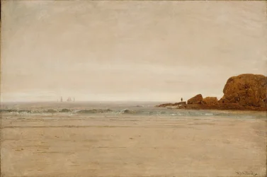 Strand og klipper 1870 (Olie på lærred)