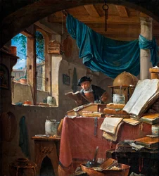 ""Un savant dans son bureau"" (En lærd i hans studie) Maleri af Thomas Wyck (Wyjck ou Wijck) (ver 1616-1677) - Olie på lærred - 33,5x31 - Hallwylska Museet, Stockholm