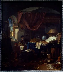 Udsigt over laboratoriet for en alkymist Maleri af Thomas Wyck (1616-1677) Caen fra det 17. århundrede, Museum of Fine Arts.