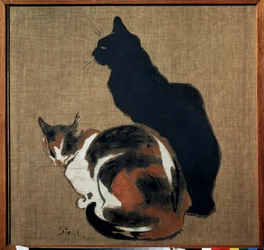 ""To katte"" (to katte) En kat og dens skygge. Maleri af Theophile Alexandre Steinlen (1859-1923) 1894 Art Nouveau Dim. 61x64 cm Pushkin Museum, Moskva
