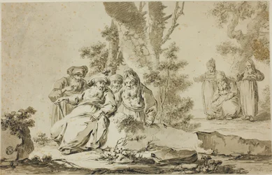 Figurer i orientalsk dragt i et landskab
