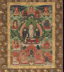 Manjushri, Visdommens Boddhisattva (malet mineralpigment på bomuld)