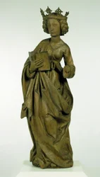 Kvinde hellig, ca. 1490-1495 (lindentræ med spor af maling)