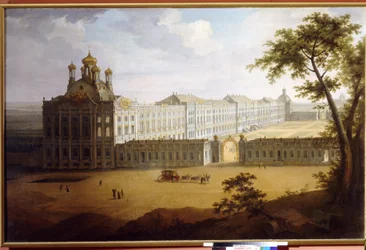 Det store palads i Tsarkoje Selo (Rusland). Maleri af Timofei Alexeyevich Vasilyev (1783-1838), olie på lærred
