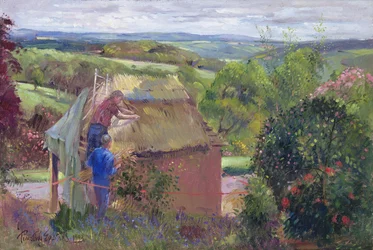 Thatching the Summer House, Lanhydrock House, Cornwall, 1993