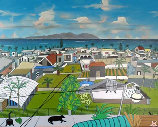 Dulan village view, 2016, olie på lærred