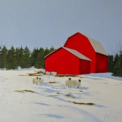 Får i sneen, 2016 (olie på lærred)