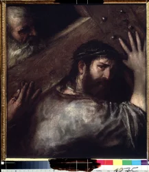 Kristus bærer korset (Le portement de croix) (Kristus bærer korset). Maleri af Titian eller Le Titian (Tiziano Vecellio eller Vecelli, eller Tiziano da Cador