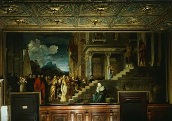 Præsentation af Maria ved templet, af Titian (ca 1490-1576), olie på lærred, 345x775 cm