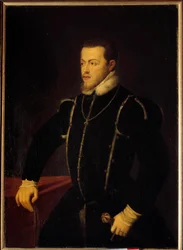 Portræt af Filip II (1527-1598) Konge af Spanien og Portugal Maleri af Tiziano Vecellio kaldet Tizianen (1485-1576) 1500-tallets søn. 1,08x0,76 m