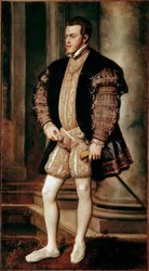 Portræt af Philip II (1527-1598), søn af Charles V. Maleri af Tiziano Vecellio dit Le Titian (1485-1576) Palazzo Pitti, Galleria Palatina, Firenze