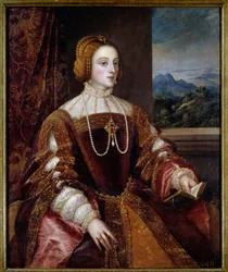 Portræt af impressen Isabella af Portugal (1503-1539) Maleri af Tiziano Vecellio (1485-1576) 1500-tallet søn. 1,17x0,98 m Madrid, Prado-museet