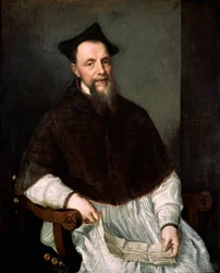 Portræt af prælaten Ludovico Beccadelli (han deltog i koncilet i Trent) Maleri af Tiziano Vecellio kaldet Tizianen (ca. 1490-1576)