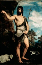 Sankt Johannes Døberen Maleri af Tiziano Vecellio kaldet Tizianen (ca. 1490-1576)