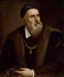 Selvportræt af Tizian (1488-1576). Ca. 1562-1563, mål: 78 x 63. Uffizierne, Firenze